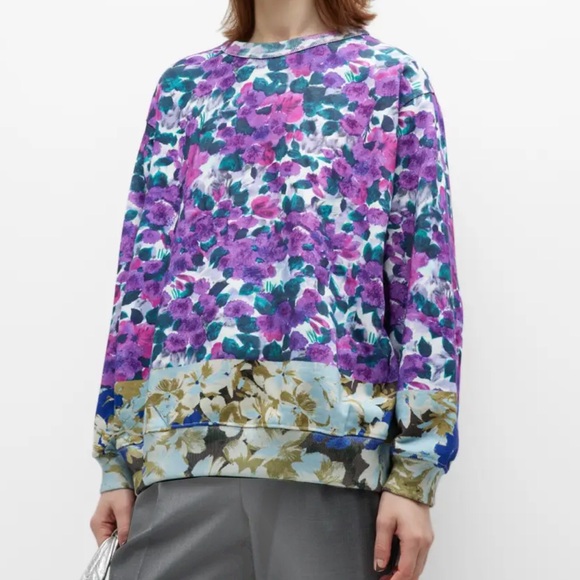 Dries Van Noten Tops - Dries Van Noten Floral-Print Contrast Crewneck Sweatshirt
